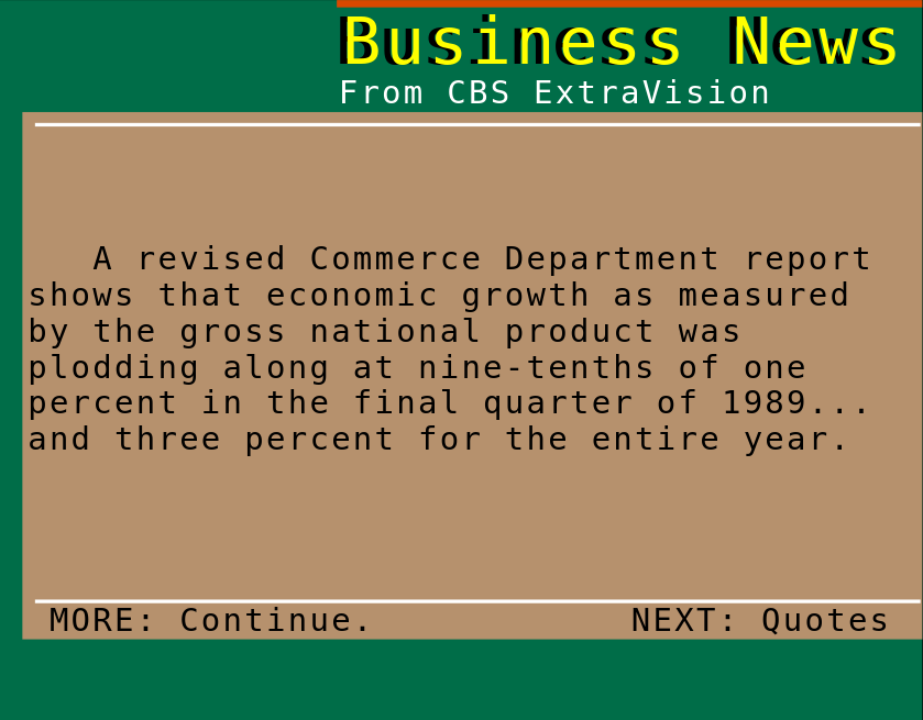 CBS ExtraVision Business News page