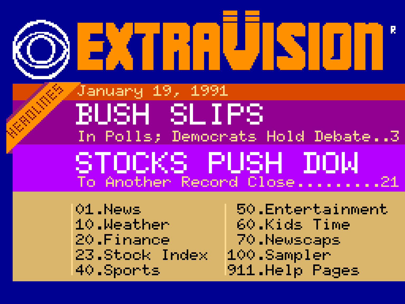 ExtraVision index page from January 19, 1992