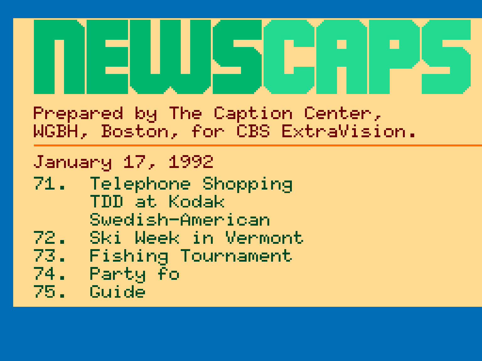 ExtraVision NewsCaps page from January 19, 1992