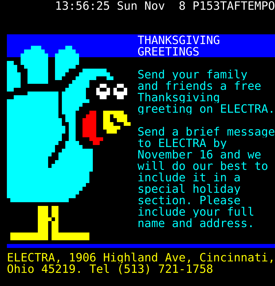 Electra Thanksgiving Greetings page