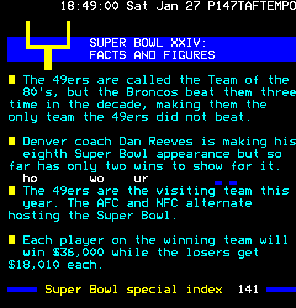 Electra Super Bowl XXIV Facts and Figures page