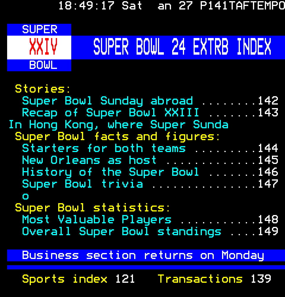 Electra Super Bowl XXIV index page