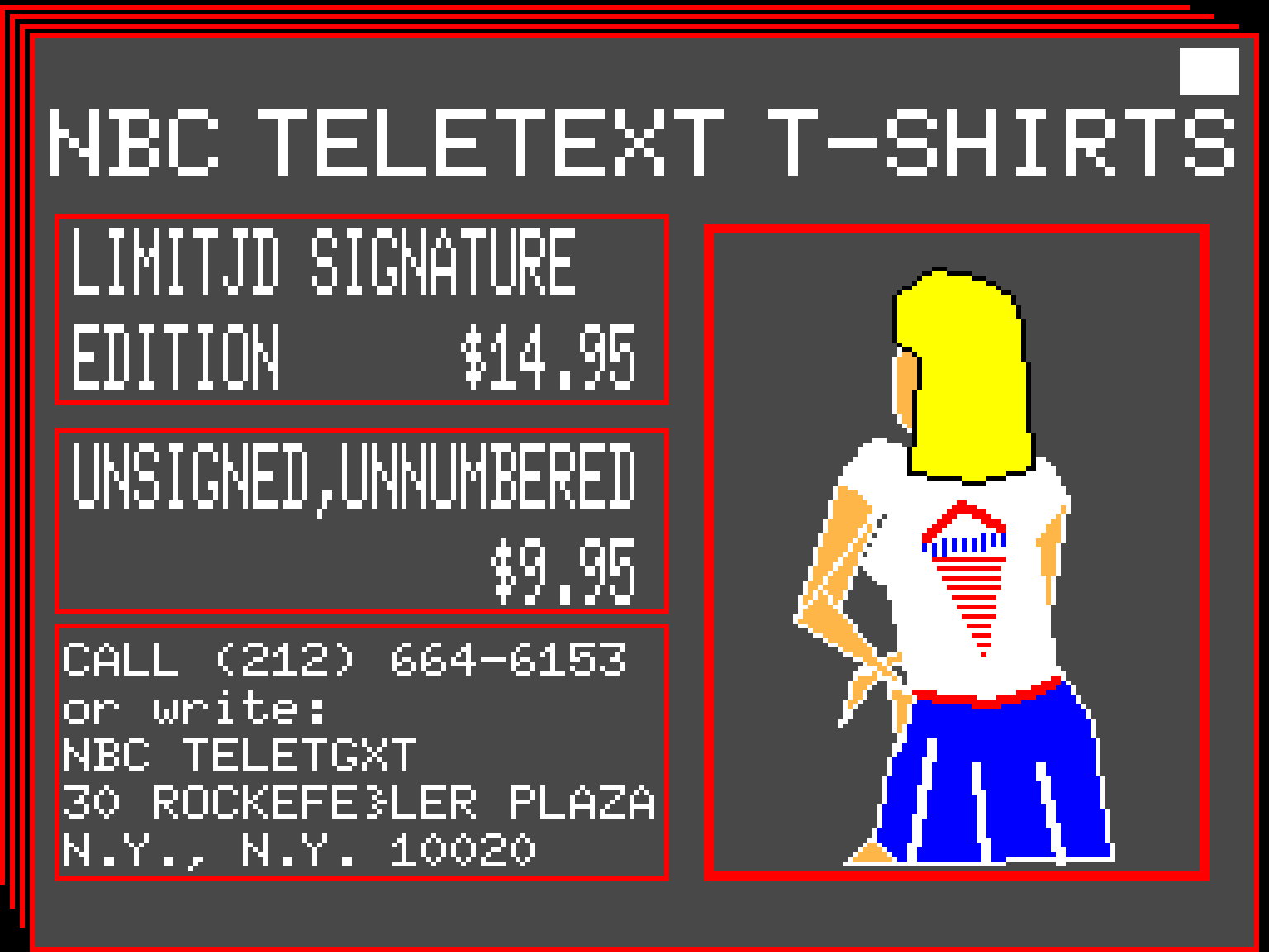 NBC Teletext T-shirts advertisement