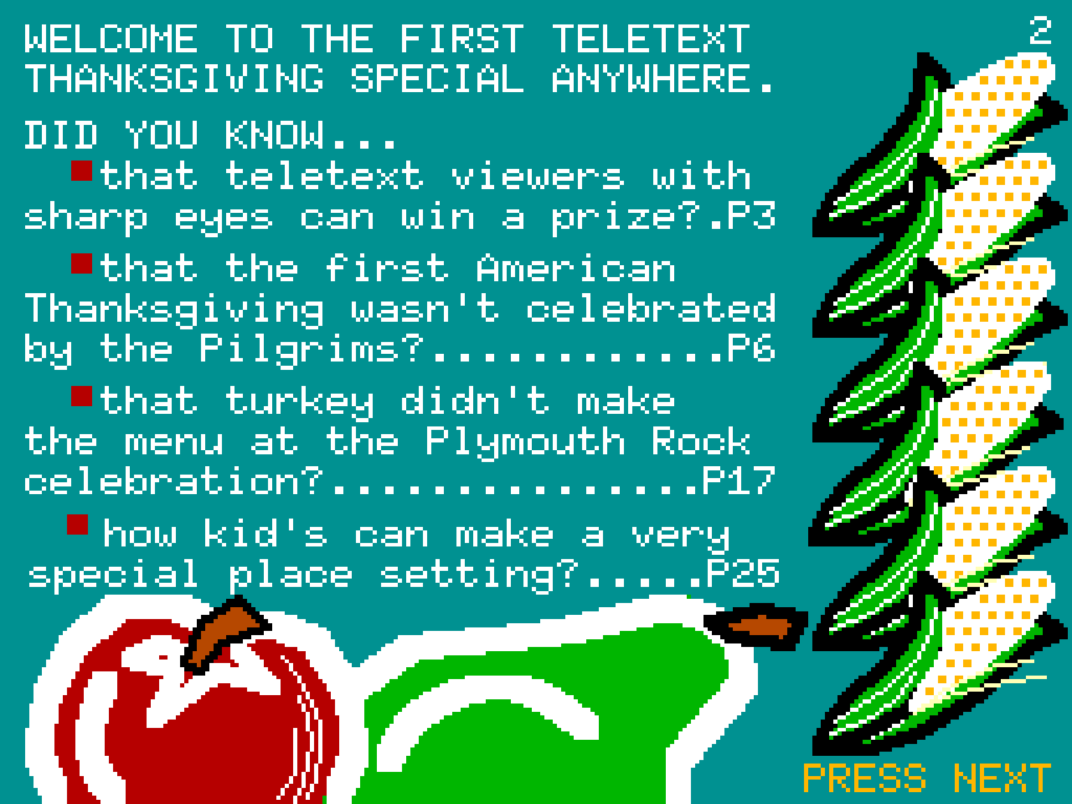 NBC Teletext Thanksgiving 1983 index page